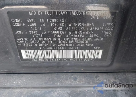 2011 Subaru Outback 2.5I Limited z USA, uszkodzony, nr VIN 4S4BRBKC8B3384124